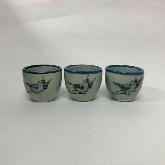TM Mexico Bird Butterfly Blue Lot of 3 Small Cups 2” High - Picture 10 of 12